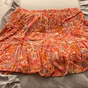 No Boundaries Pink & Orange Paisley Tiered Mini Skirt